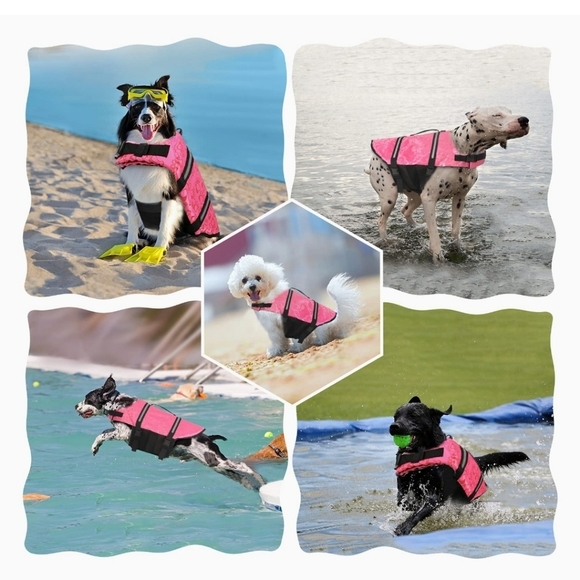 Dogcheer Ripstop Dog Life Jacket, Reflective & Adjustable Pink w/Bone Print XS - Picture 2 of 6
